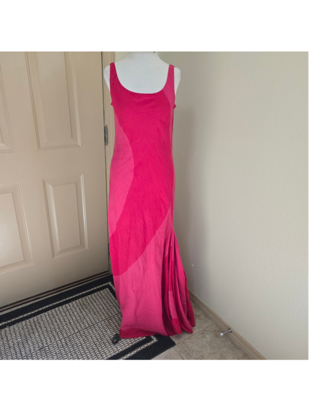 Marimekko Jaana Parkkila pink red linen maxi mermaid dress 8 vintage 90s Scandi